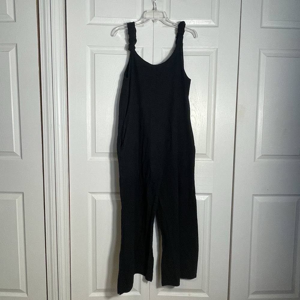 Elan Wide Leg Cotton Flax Blend Jumpsuit Women Small‎ Black Oversized Sleeveless